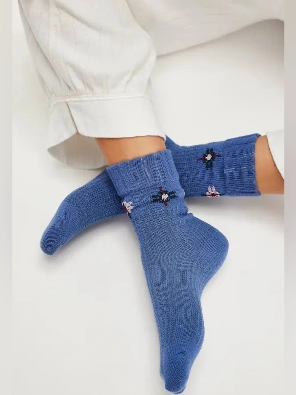 Free People Floral Ribbed Knit Socks NWT Blue Green Pink Red